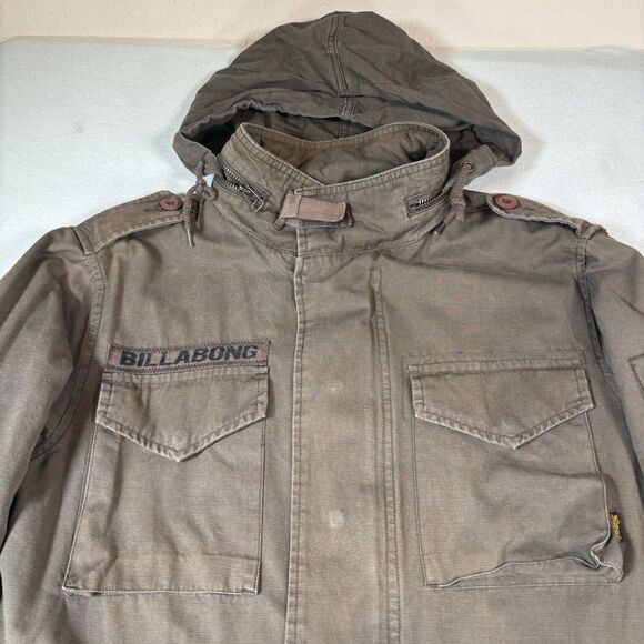 Vintage Billabong Military Jacket Mens Large Army Green RipStop Tactical Rare - Picture 5 of 13